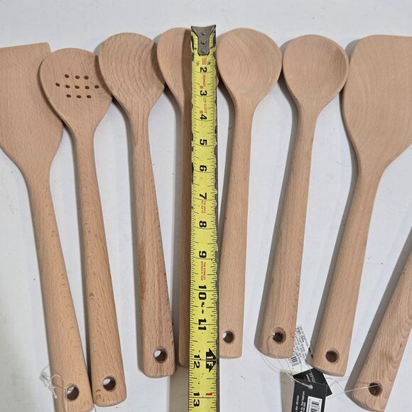 Lot of 8 Wooden Kitchen Utensils Spoons Spatula Set All Wood Natural Cooking NEW - Picture 4 of 4